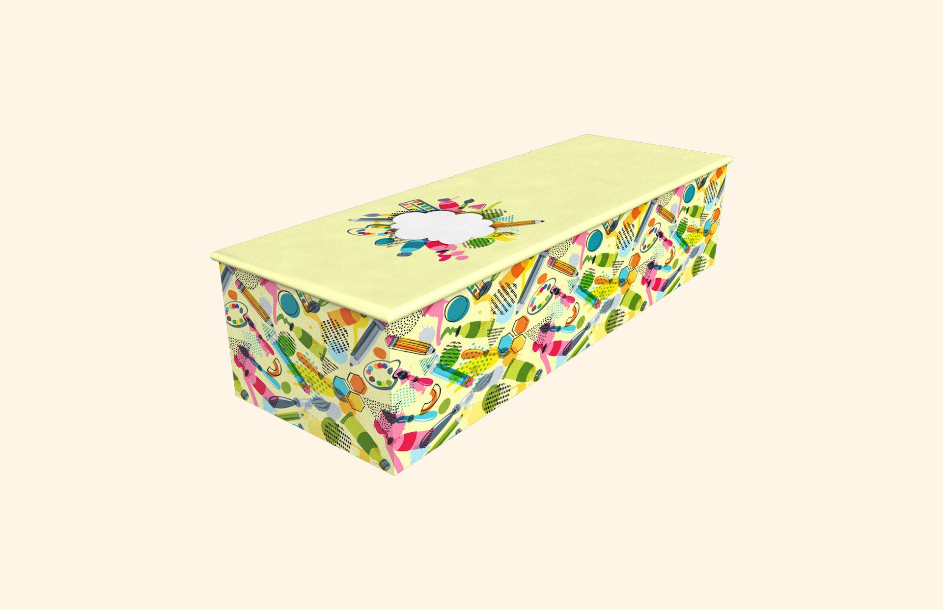 Painting design on a child wooden casket